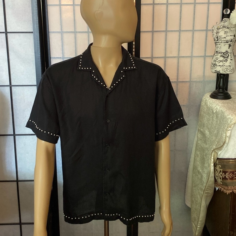 Forever 21 Men S Black Linen Shirt Rivet Embellished